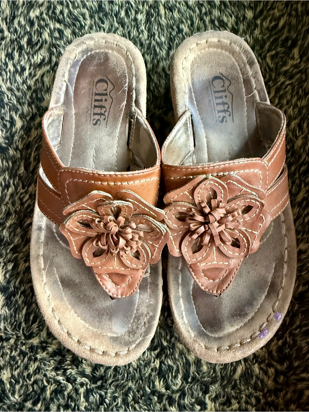 Cliffs by WHITE MOUNTAIN Tan Floral Leather Slide Sandals